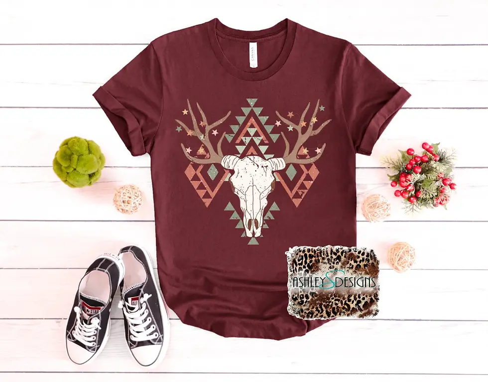 Thumbnail: Christmas Antlers Sweatshirt, Christmas T-shirt, Christmas Sweatshirt, Cow Skull