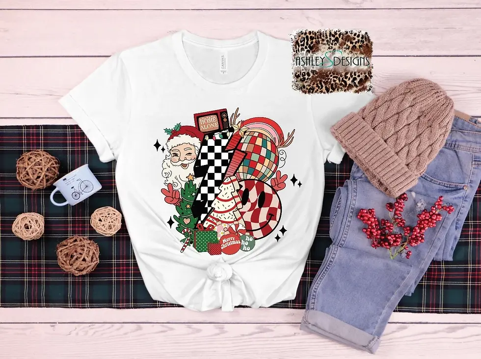 Thumbnail: Retro Christmas Shirt, Checkered Lightning Bolt, Tree Cakes, Santa, Disco Ball