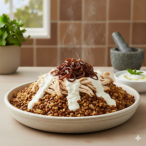 Mujaddara with Bulgur, garlic sauce and chicken - 400 g