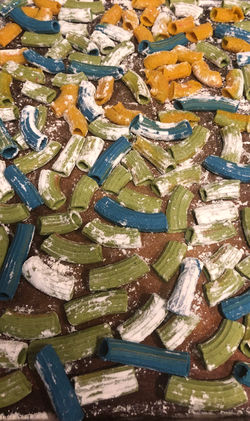 Rainbow Penne From Natural Coloring (Turmeric, Spinach, Purple Cabbage)