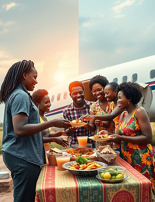 create an image of a black american family hosting their american family reunion in ghana,