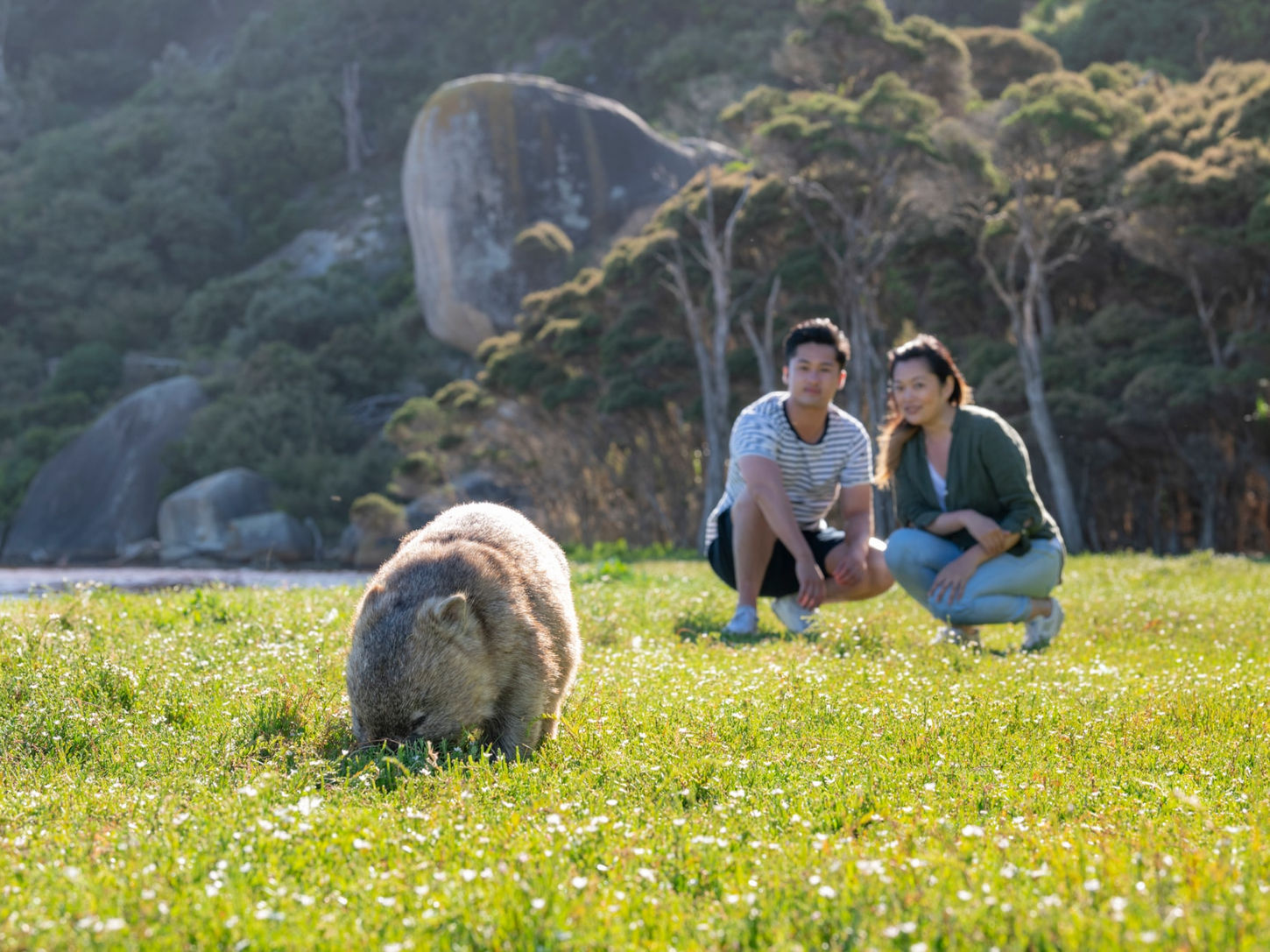 girl and boy watching the animal