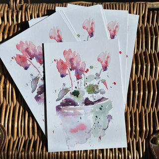 Watercolour, cyclamen, postcard, original watercolour, 