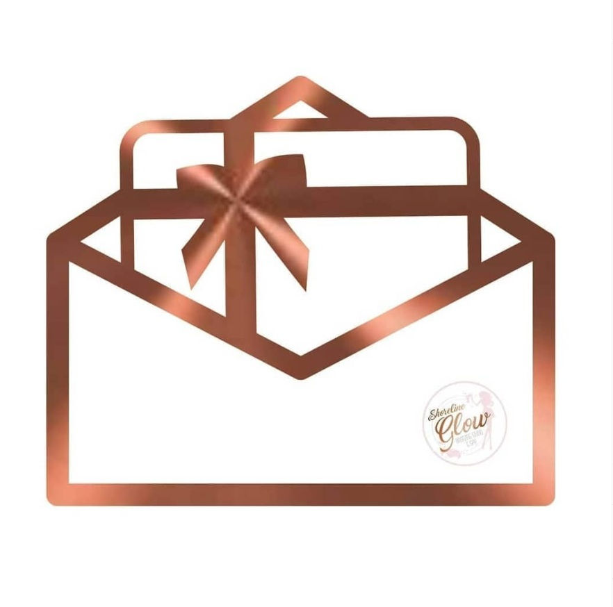A rose gold image of a gift certificate for Shoreline Glow in Kitchener