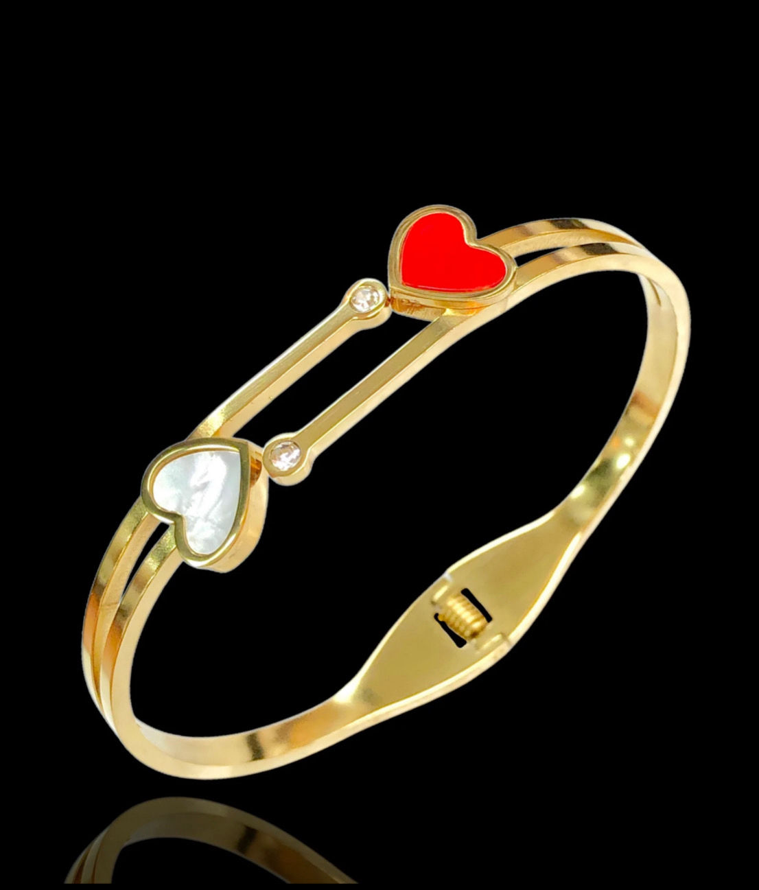 Red & Crystal Heart Bangle