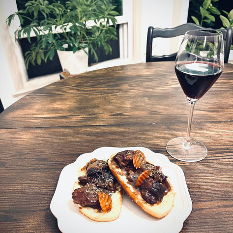 French Braised Beef on Gruyere and Swiss Toast