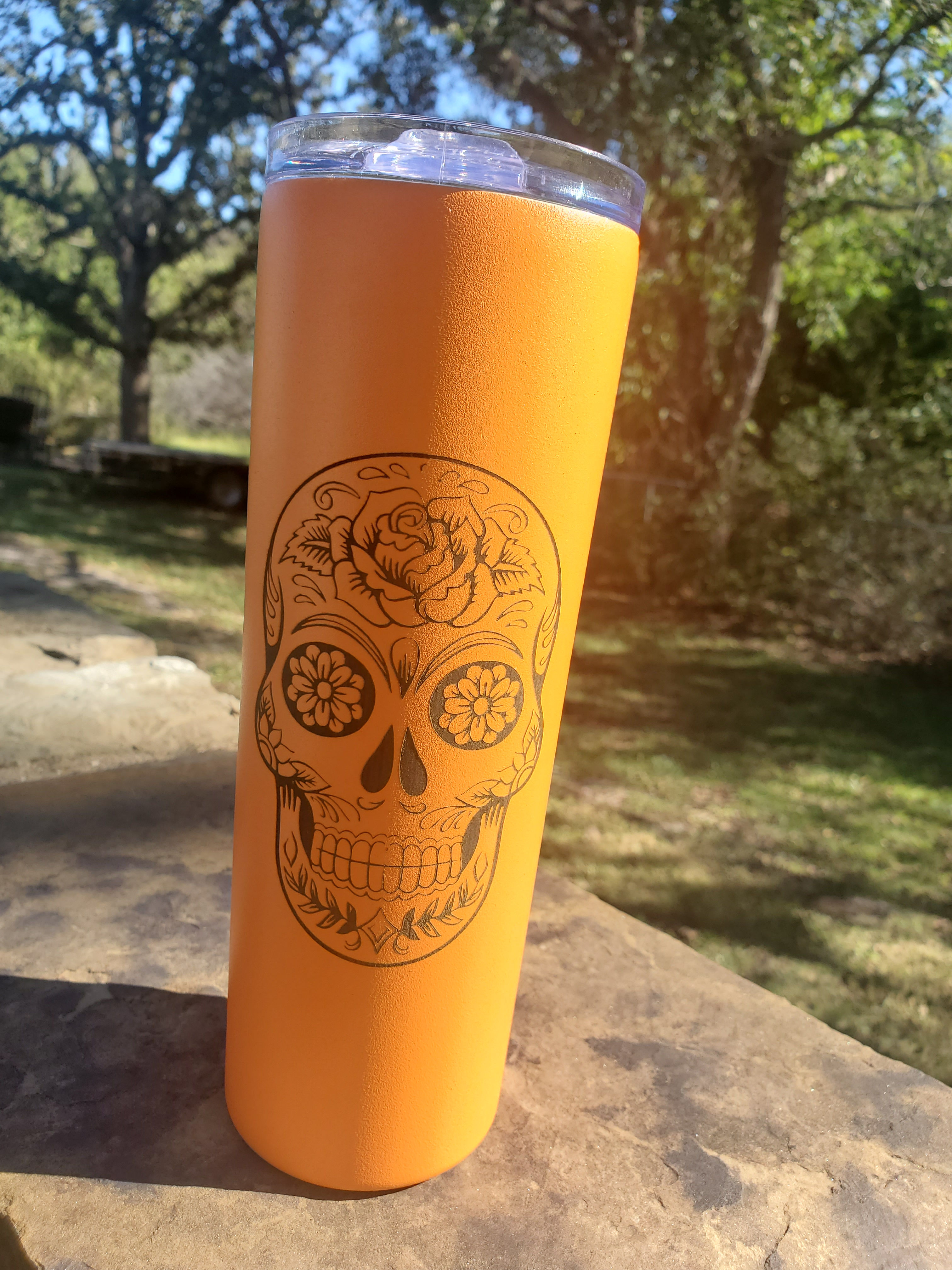 Engraved orange sugar skull 24oz