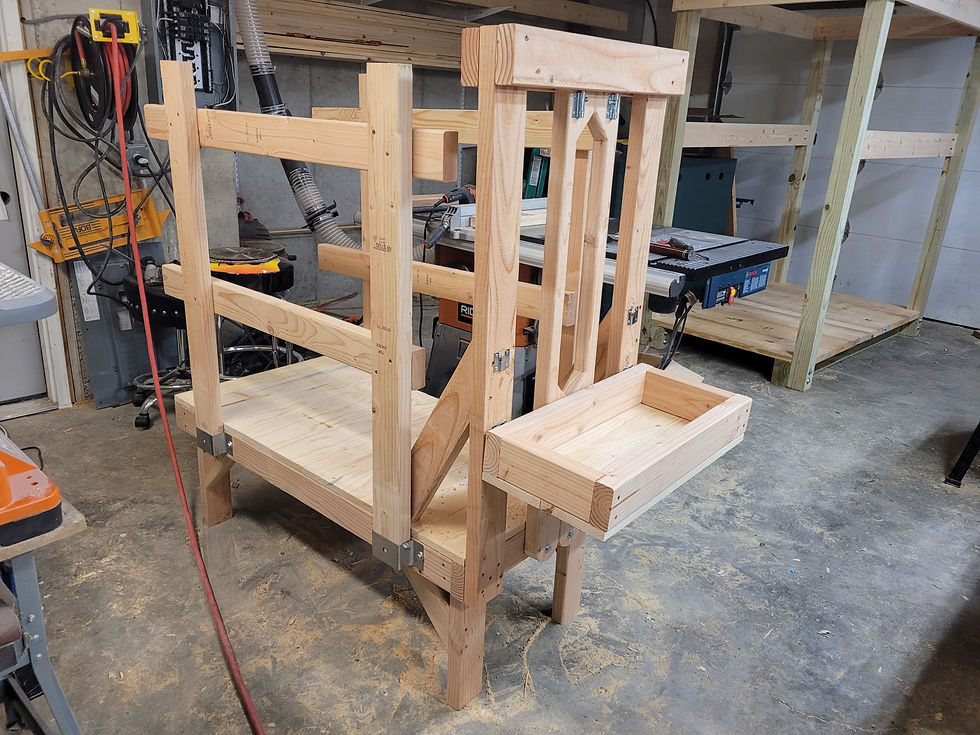 Thumbnail: Handcrafted wooden goat milk stand with adjustable stanchion and sturdy base with ramps addon in large