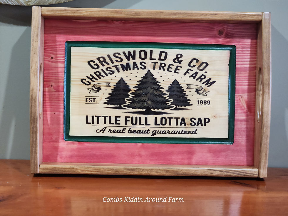 Thumbnail: Handmade wooden serving tray with farmhouse design and stained finish - Griswald Tree Farm