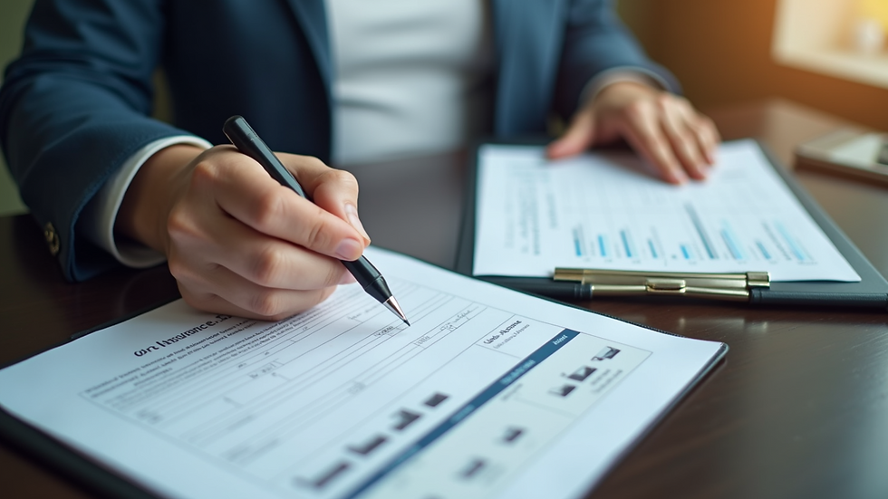High angle view of a person reviewing auto insurance documents