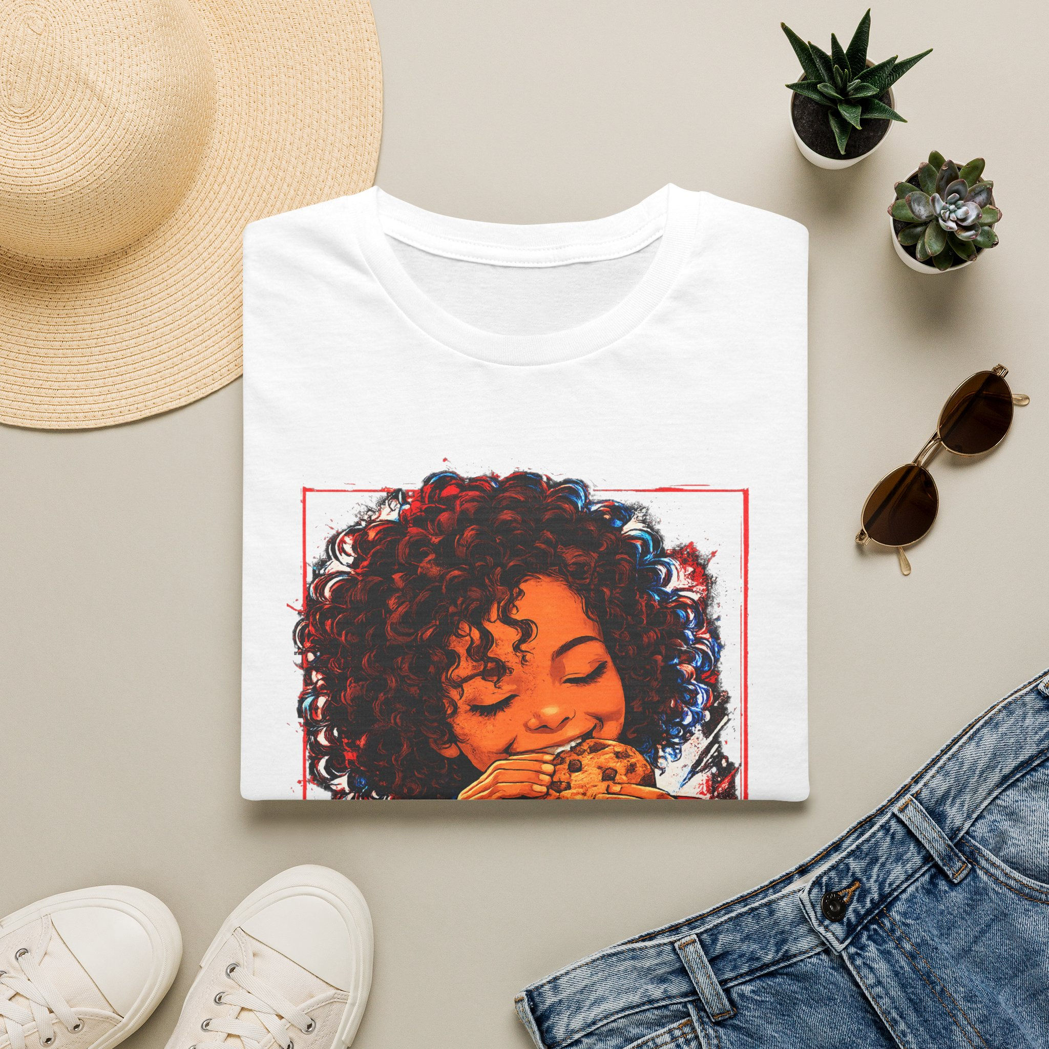 T-Shirt — Retro Pop Art Girl Eating Cookie Graphic Tee (Georgia)