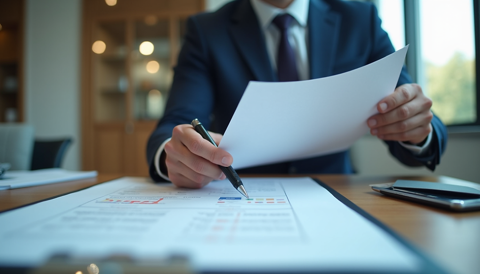 Eye-level view of a quality management system document on a desk