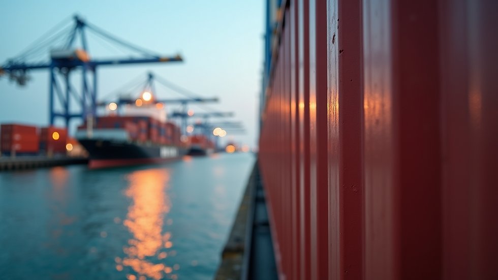 Close-up view of shipping containers at a busy international port