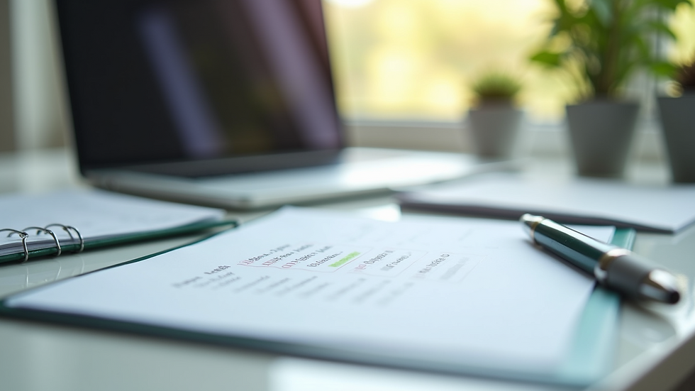 Close-up view of a checklist and pen on a desk during an environmental audit