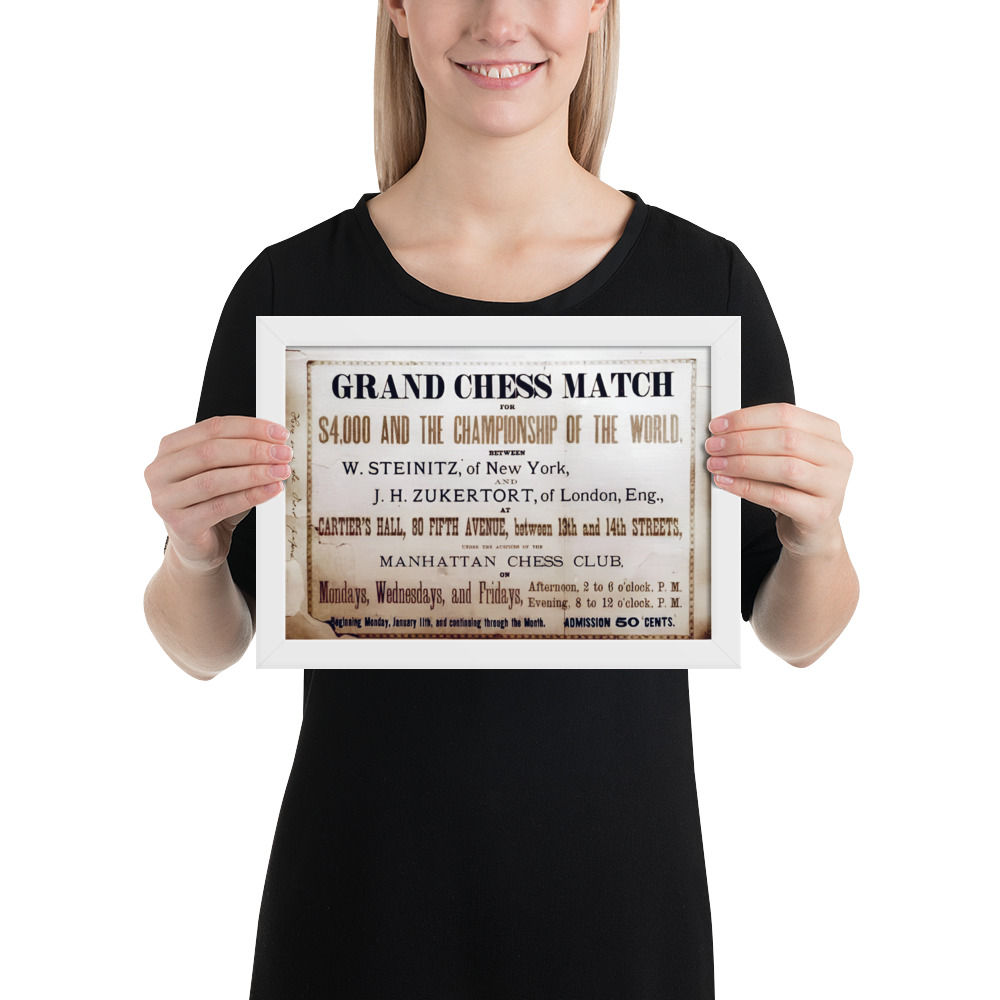 Poster com moldura - Ingresso para o match Steinitz vs Zukertort, NY 1886