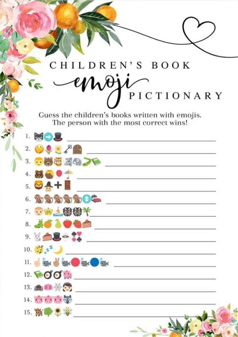 Children's Books Emoji Pictionary printable game