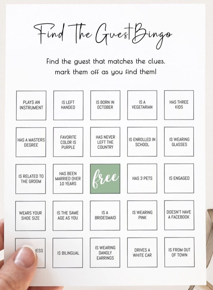 wedding guest bingo printable table games