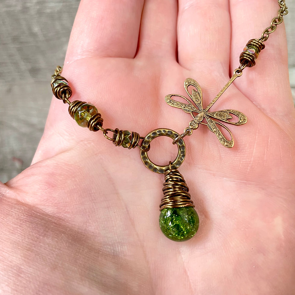 Thumbnail: Dragonfly Crackle Drop Necklace