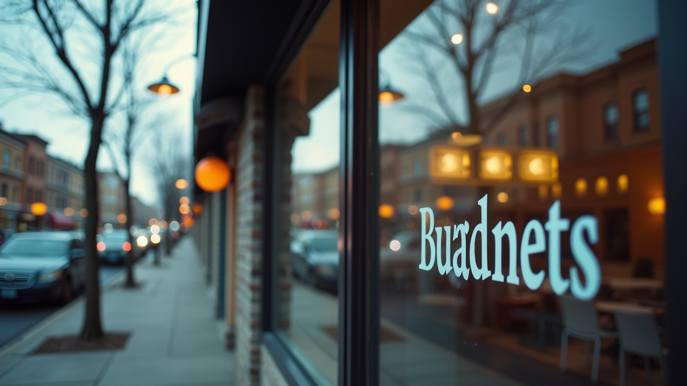 Eye-level view of a small business storefront with a clear sign