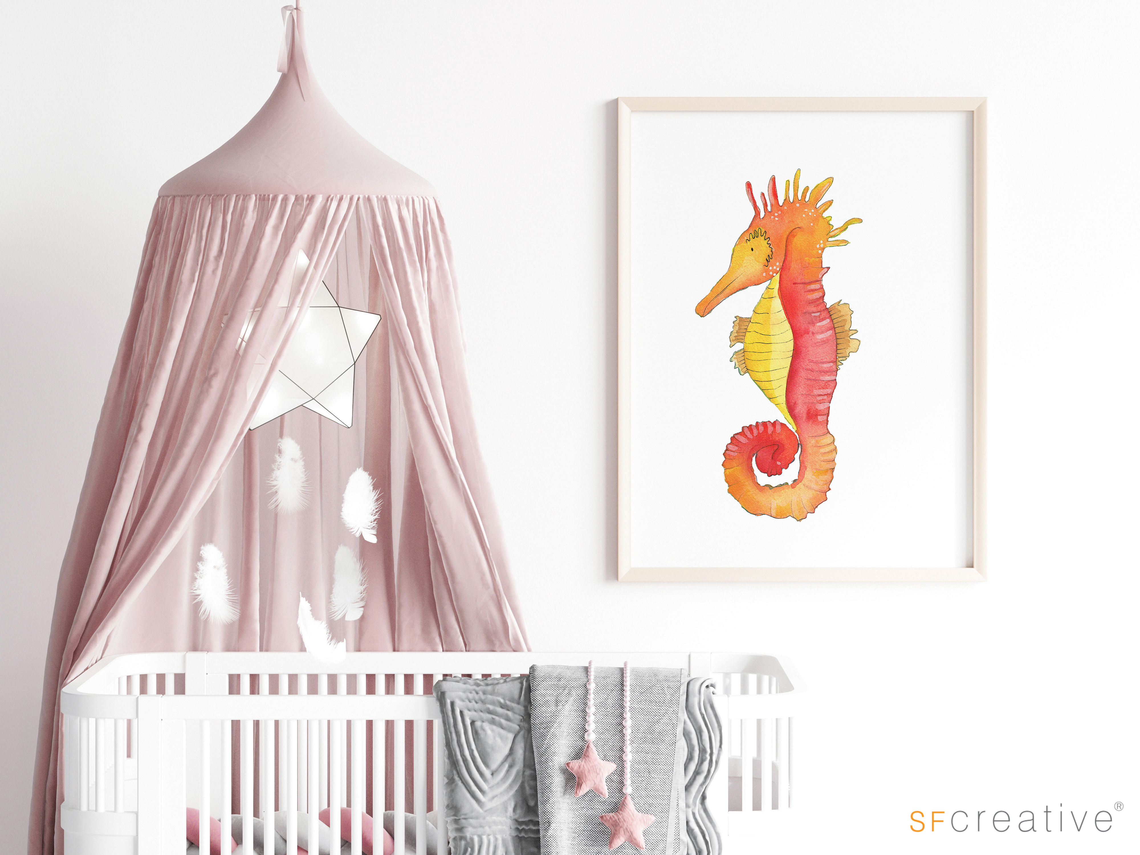 Seahorse in Orange/Yellow Art Print