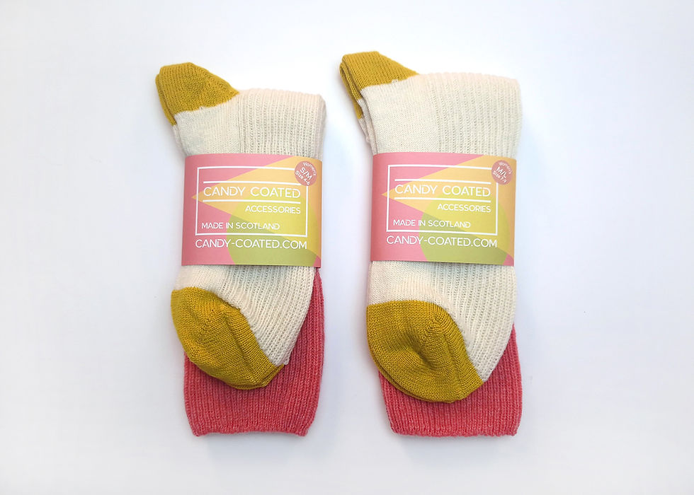 Thumbnail: Lambswool Lounge Socks M/L - Lipstick pink & Piccalilli yellow