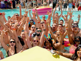 Can you make a sentence with HEAVY FLOW, Hot, Pot, Pool and Party?