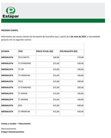 tabela de valores estapar estacionamento gru