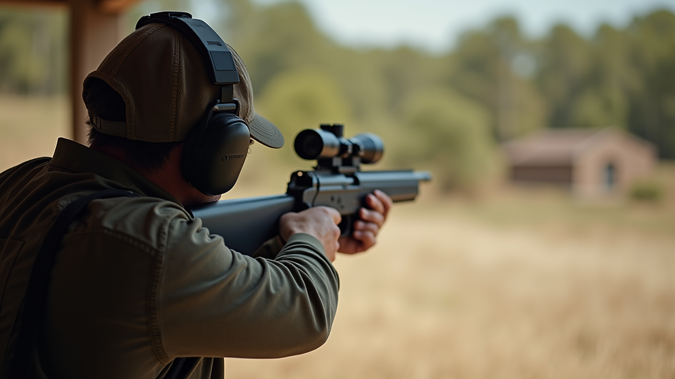 High angle view of firearms training instructor demonstrating shooting stance