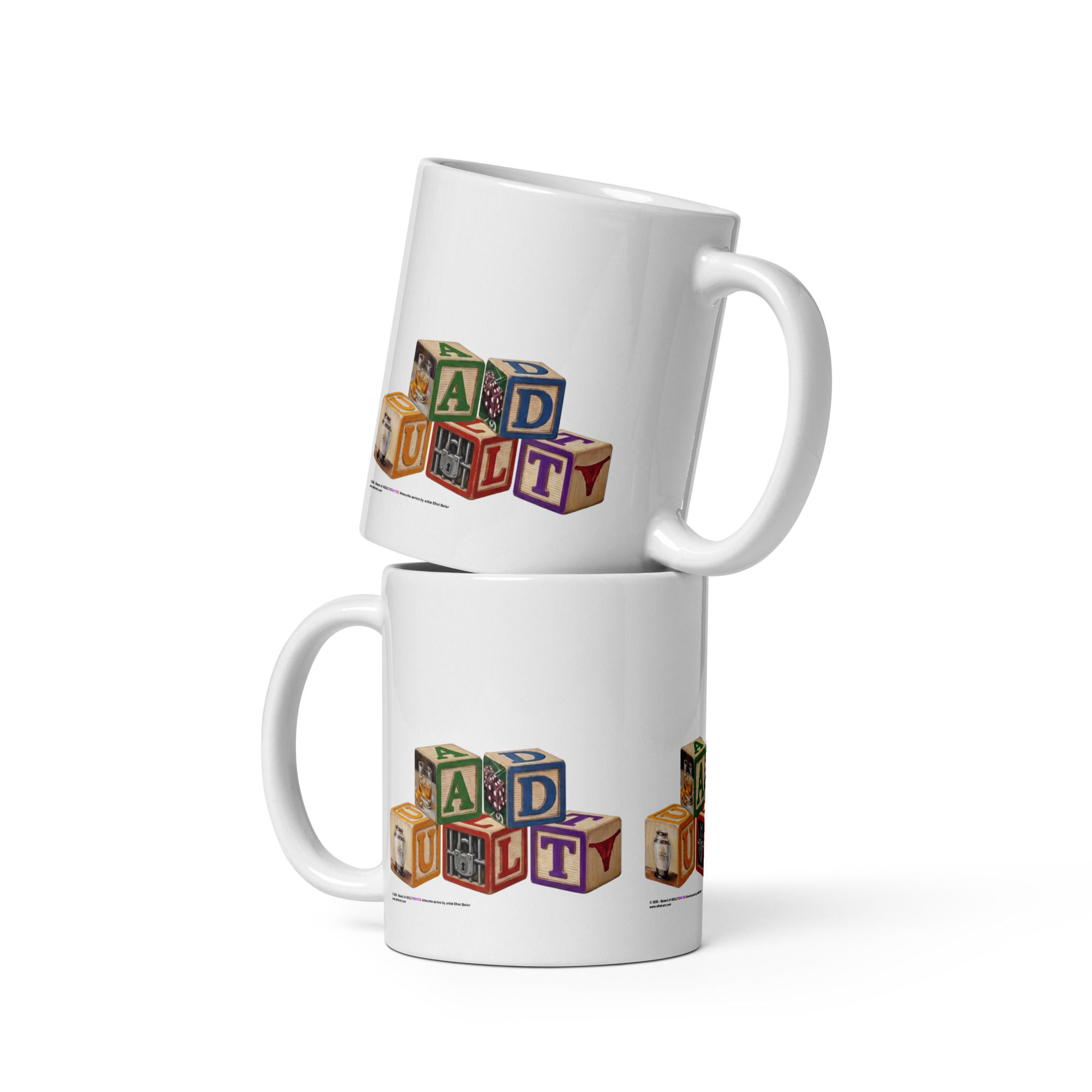 "Adult" Alphabet Blocks White glossy mug