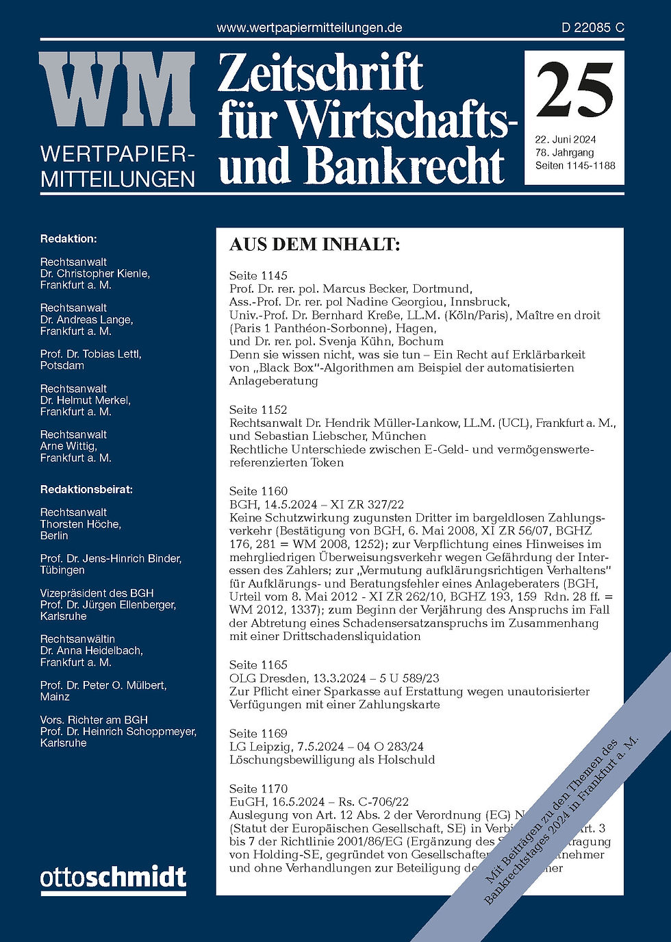 Aufsatz von Müller-Lankow und Liebscher: Rechtliche Unterschiede zw. E-Geld- und vermögenswertereferenzierten Token (WM 2024, 1152)