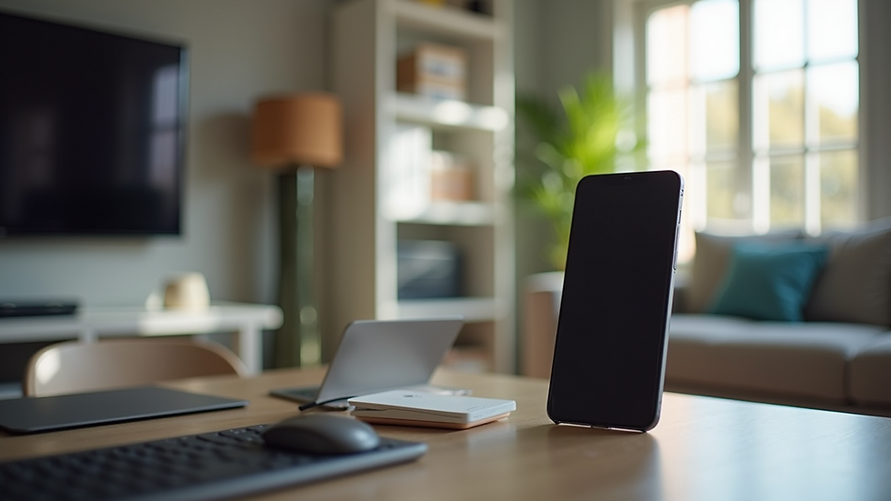Close-up view of a modern smart home setup with various gadgets
