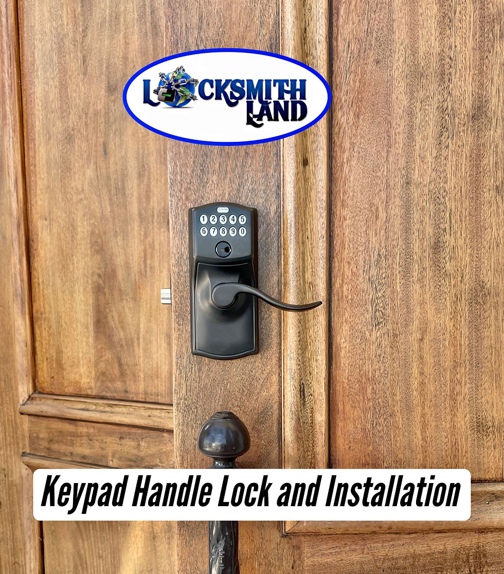 Keypad lever handle on a wooden door
