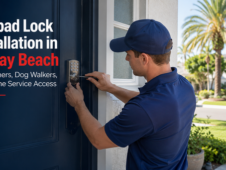 Locksmith installing a keypad lock on a residential front door in Delray Beach, demonstrating secure keyless entry access for cleaners, dog walkers, and home service providers.