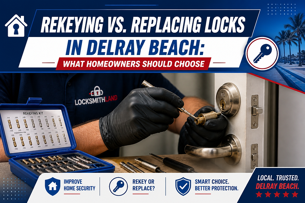 rekeying vs replacing locks in Delray Beach with locksmith rekeying a residential door lock using a professional rekeying kit