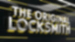 Chrome letters spelling "THE ORIGINAL LOCKSMITH" on a glossy black wall with yellow neon accents, creating a modern and bold look.