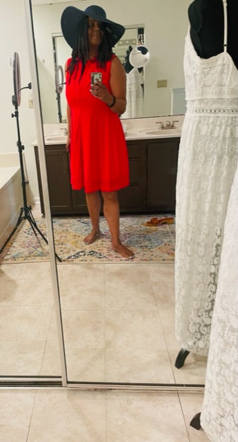 Thumbnail: Liz Claiborne Red Sleeveless Wide Pleated Short Dress - Size 14