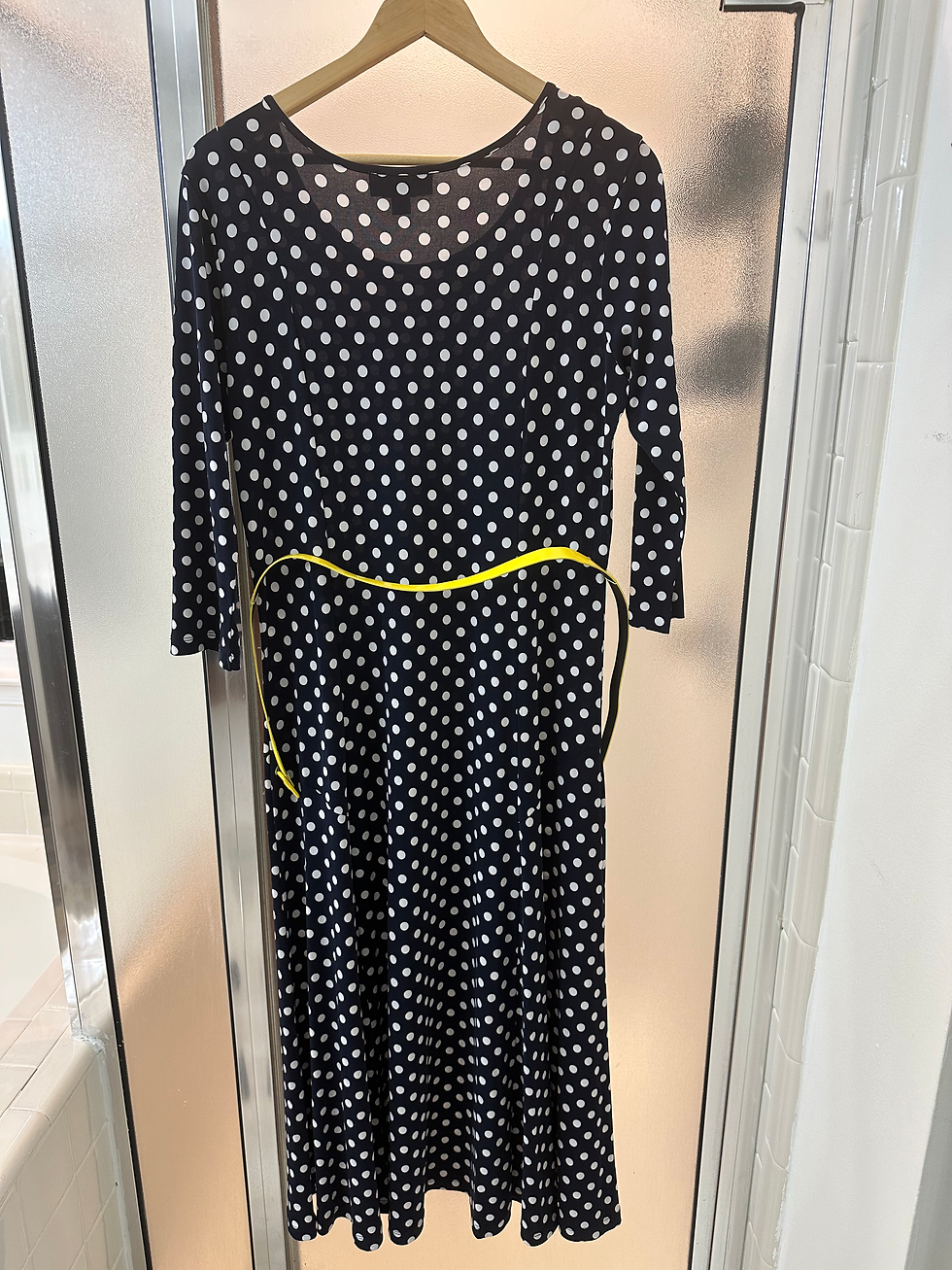 Thumbnail: DN design White Poka Dot Navy Blue Dress - Size 10