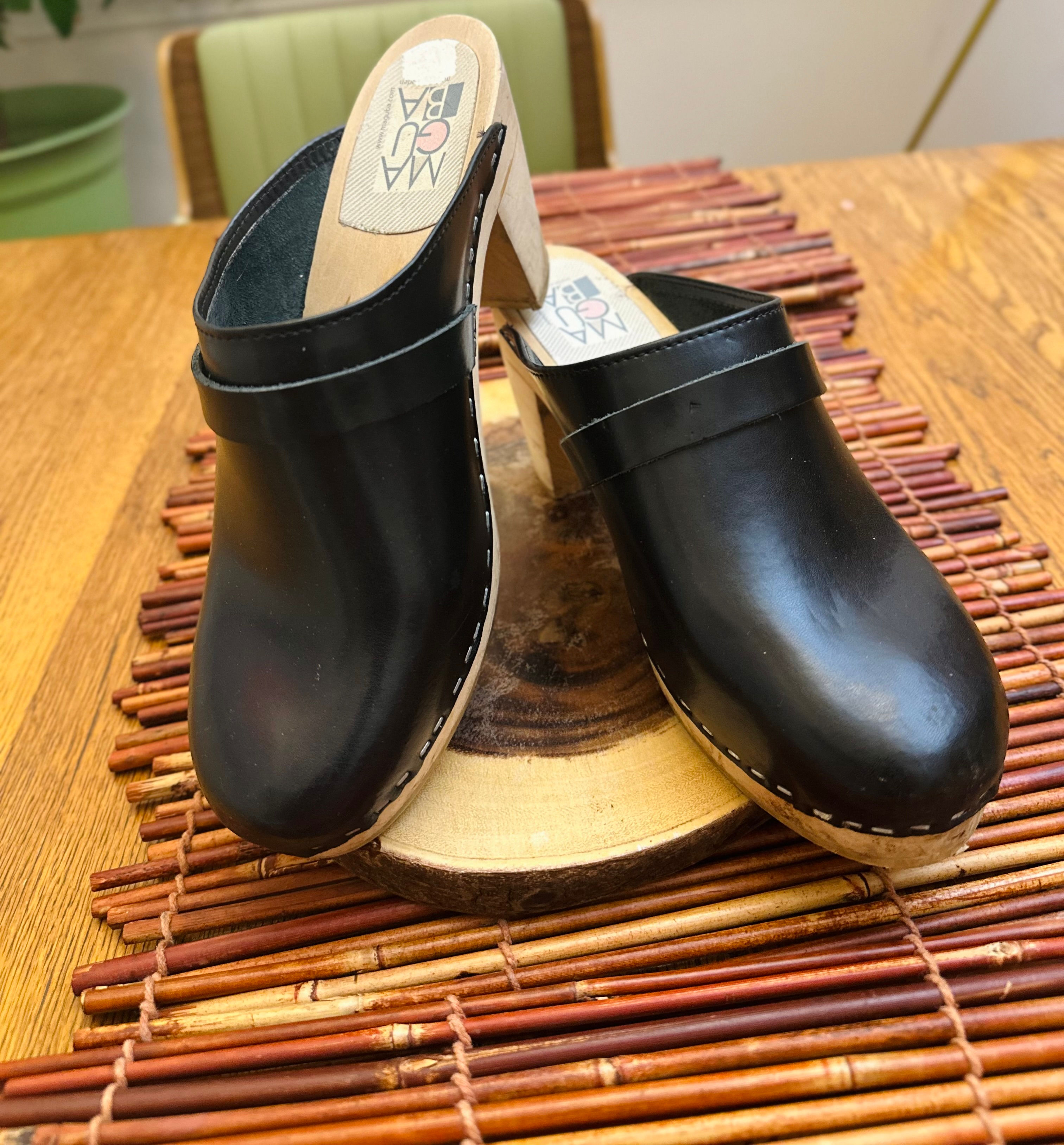 Maguba Stockholm Black Leather High Heel Clog - Size 41 EUR/10US