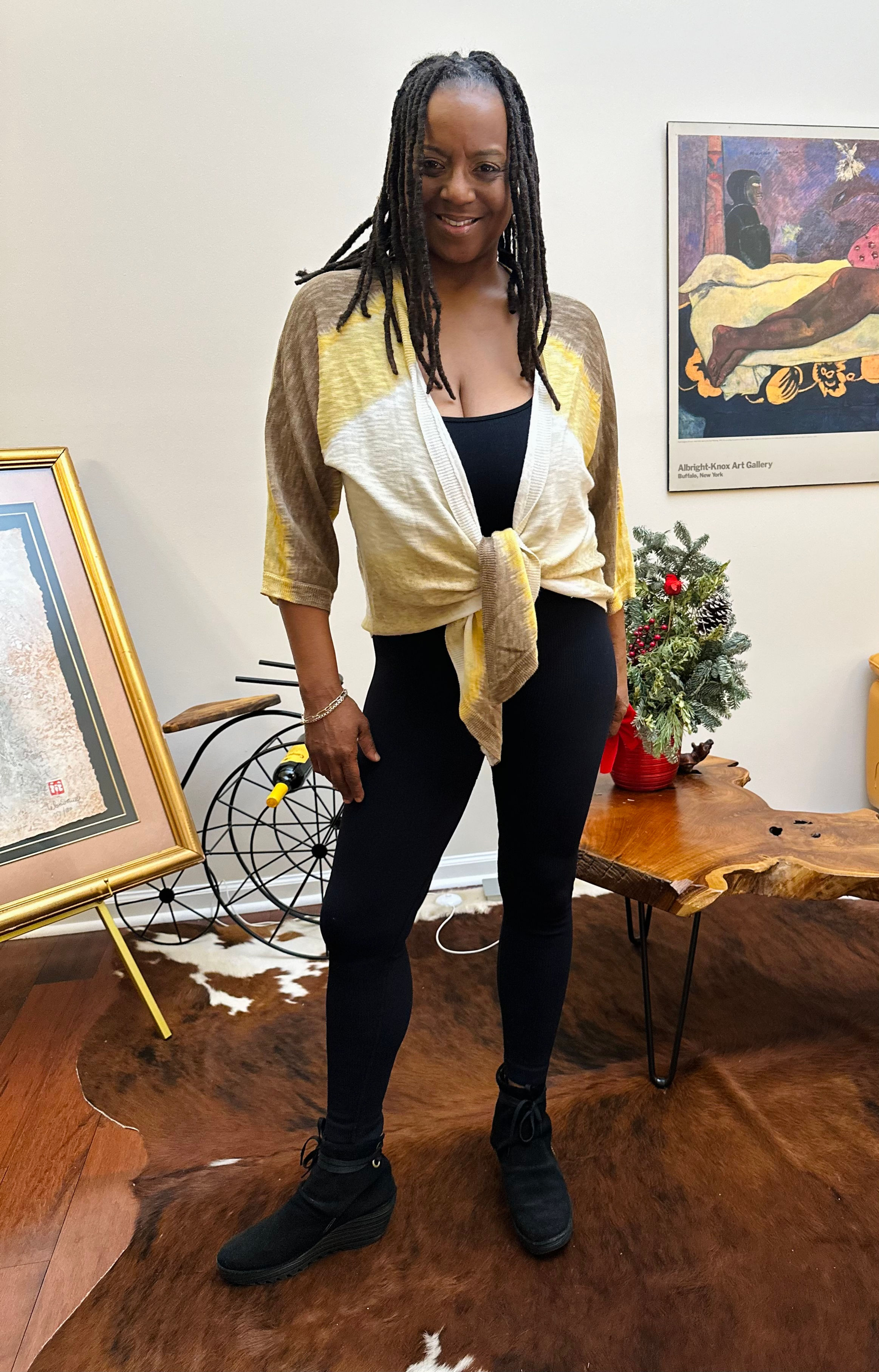 Chico's Brown & Yellow  Tie Die Sweater Cardigan - Size 2/L