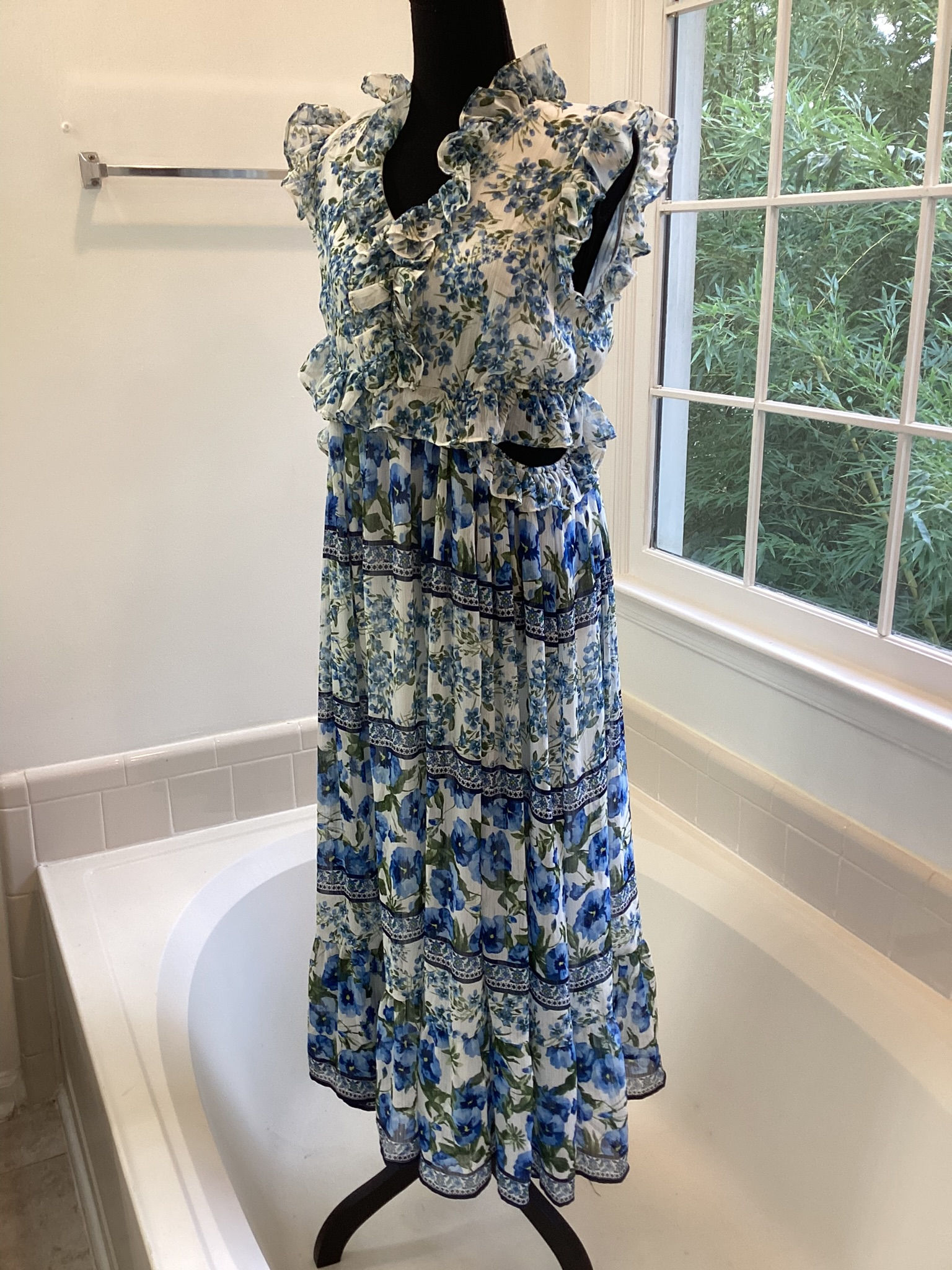 Moon River Floral Ruffle Midi Dress