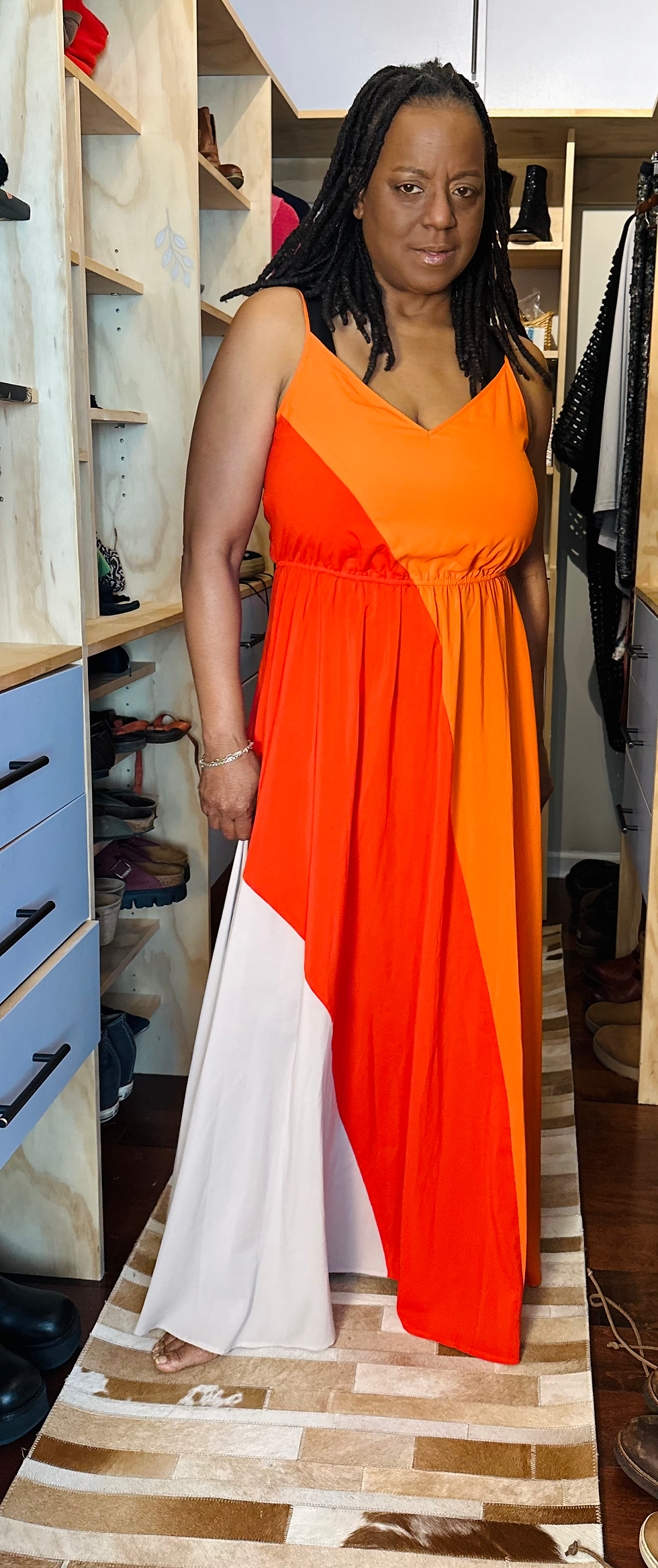 Thumbnail: Calvin Klein Orange and Red Long Shift Dress - Size L