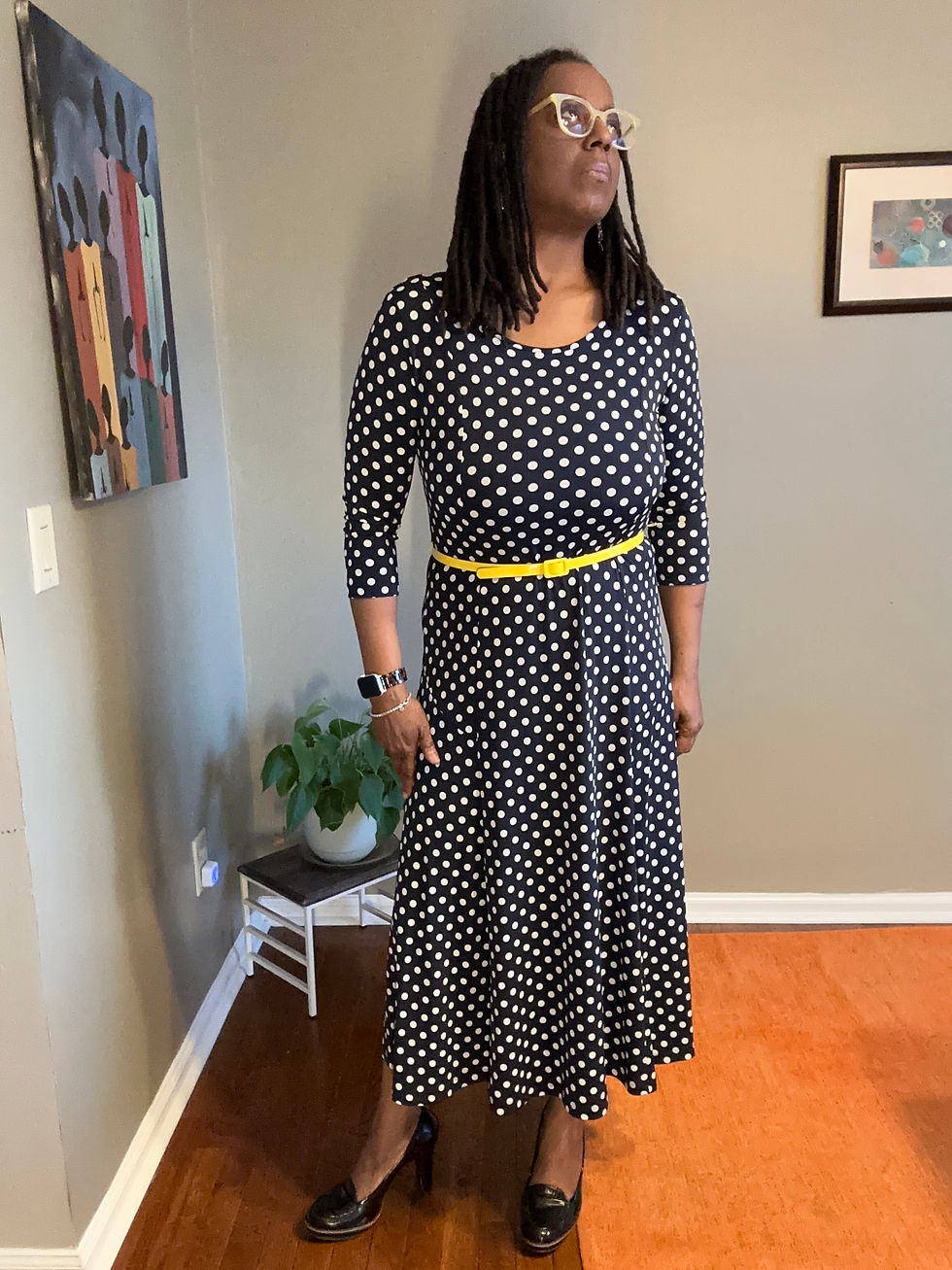 Thumbnail: DN design White Poka Dot Navy Blue Dress - Size 10