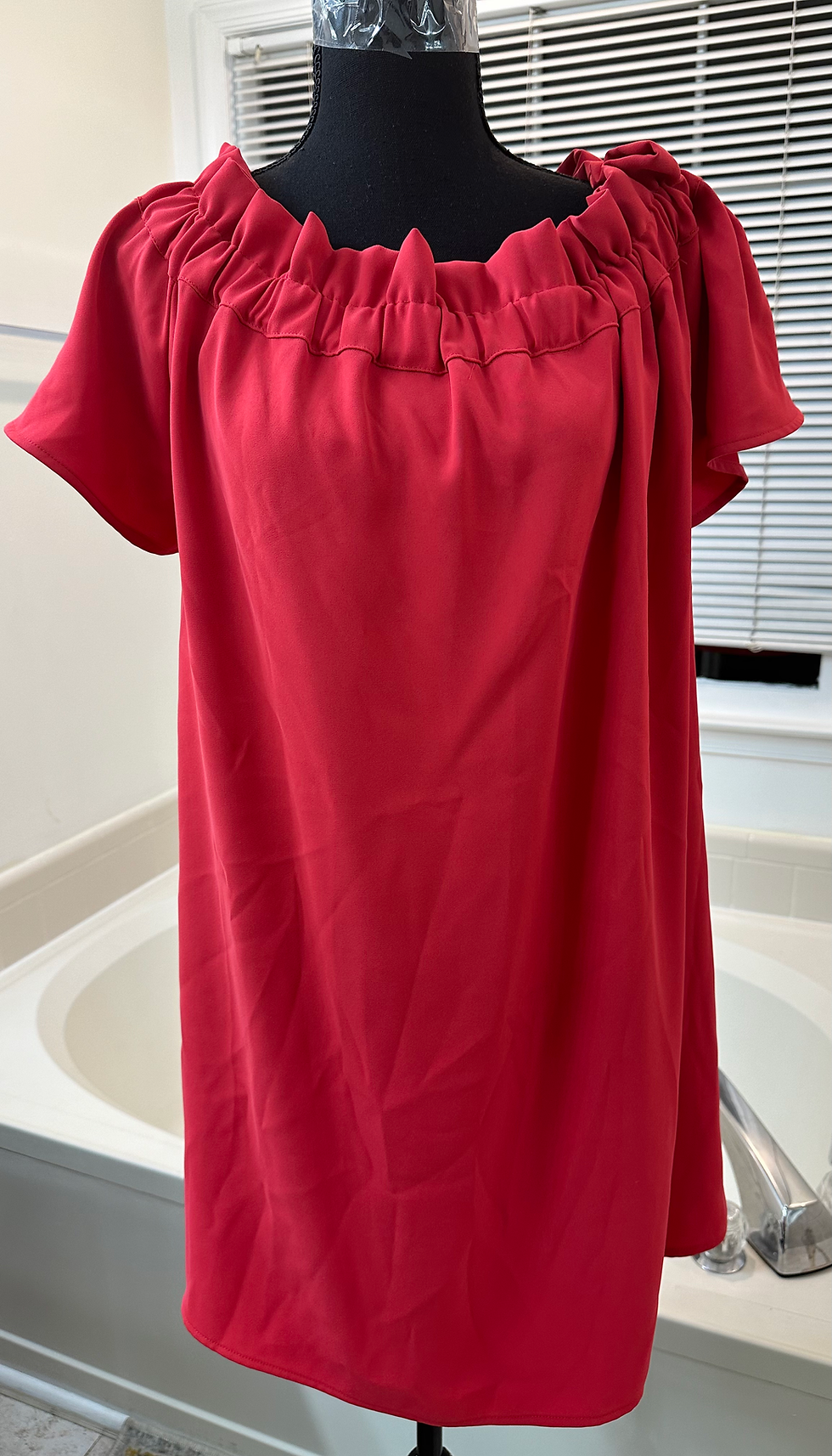 Thumbnail: Pleione Red Off Shoulder Dress - Size L