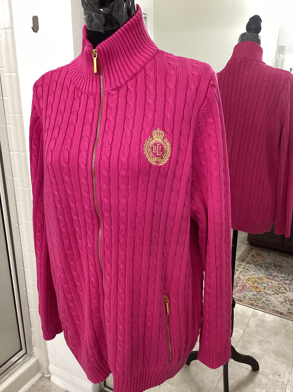 Thumbnail: Ralph Lauren Hot Pink Zip Up Sweater - SIze 2X
