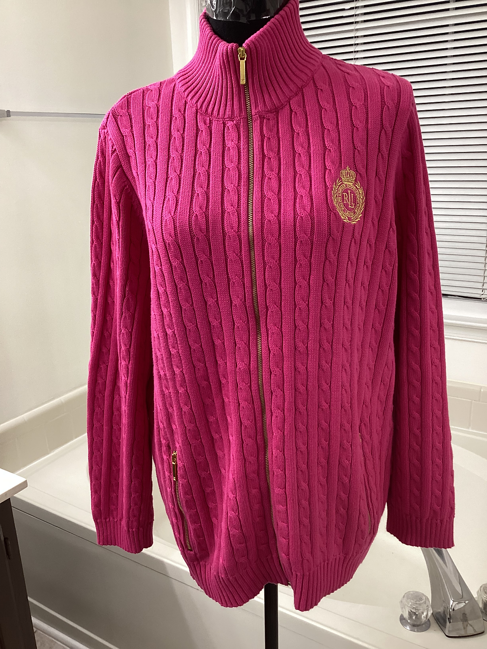 Thumbnail: Ralph Lauren Hot Pink Zip Up Sweater - SIze 2X