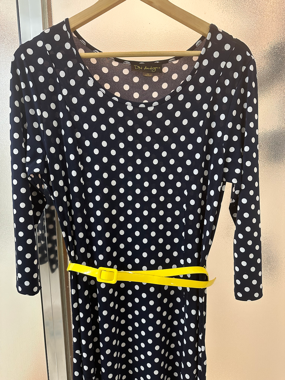 Thumbnail: DN design White Poka Dot Navy Blue Dress - Size 10