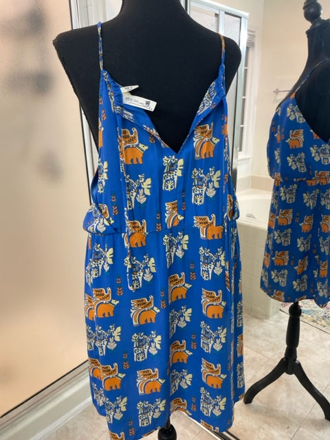 Thumbnail: Pink Owl Blue Sleeveless Dress - Size L