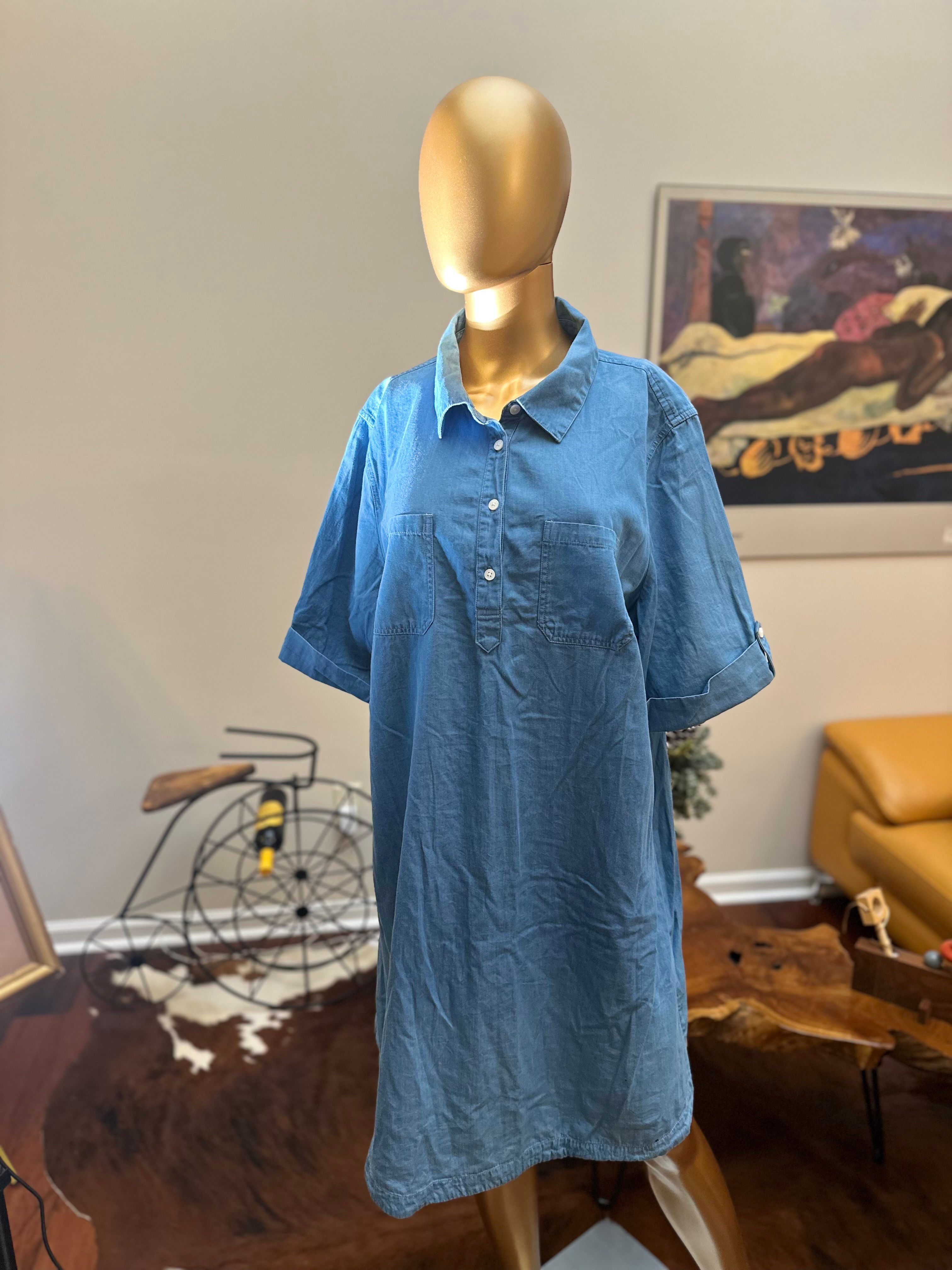 Karen Scott Denim Shirt Dress - Size 1X