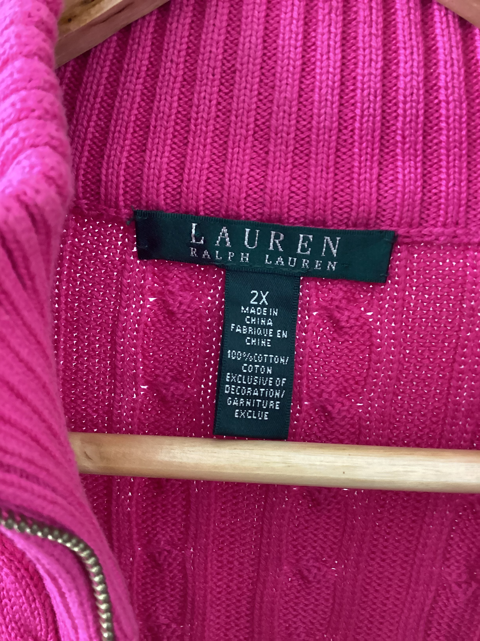 Thumbnail: Ralph Lauren Hot Pink Zip Up Sweater - SIze 2X