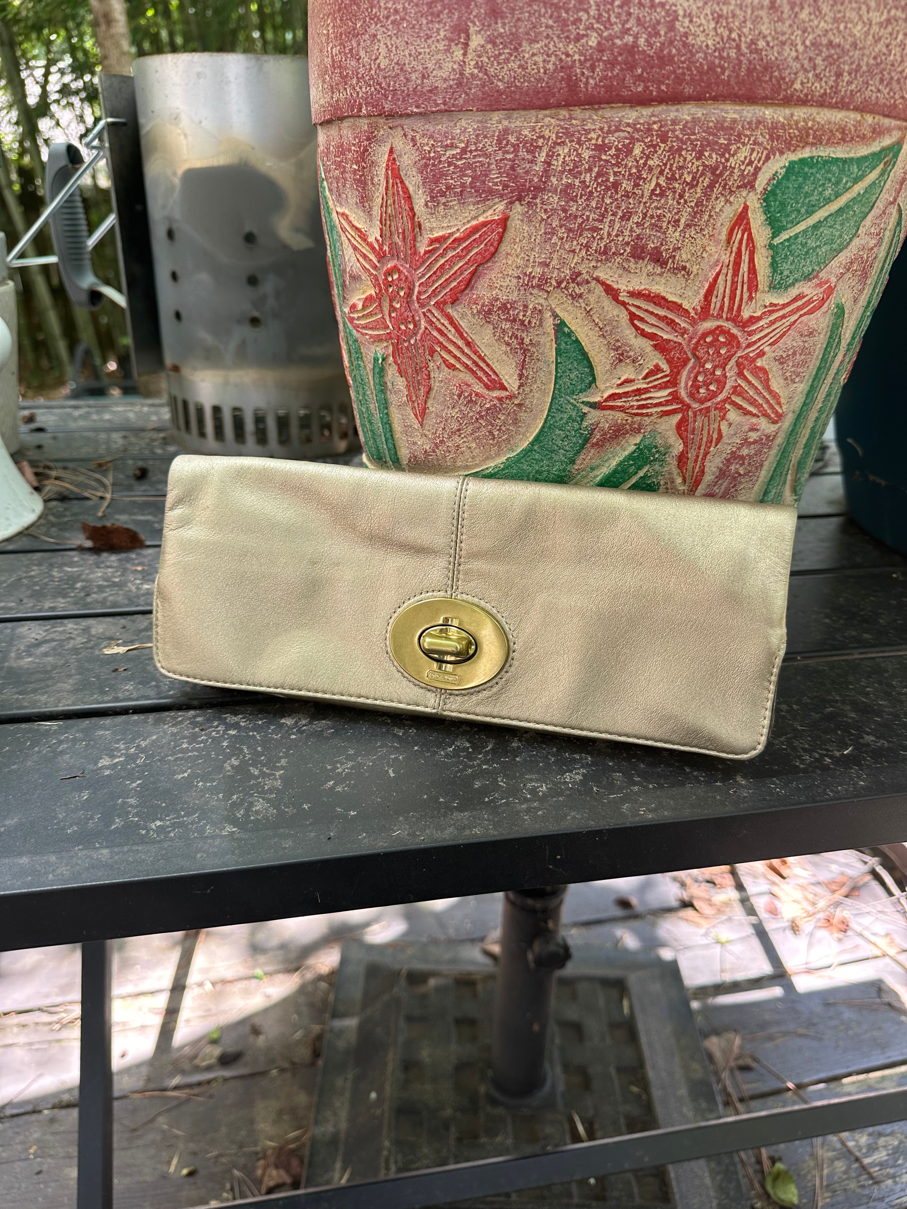 Coach Metallic Gold Leather Clutch Purse - Size Os